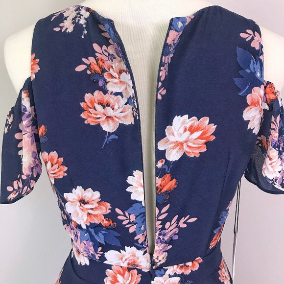 Ali & Jay Los Angeles Anthro Blue Floral Cutout Cold Shoulder Chiffon Mini Dress - Picture 14 of 16